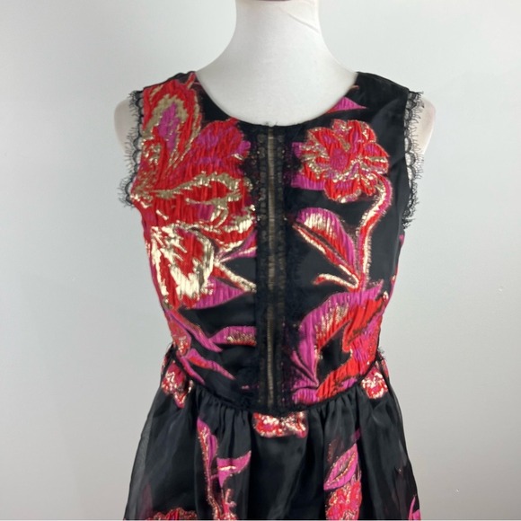 Marchesa Notte Black Floral Embroidered Sleeveless Midi Dress Size 6 Whimsigoth - Picture 6 of 12